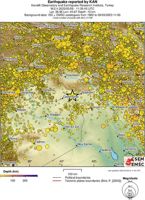 regional depth historical seismicity