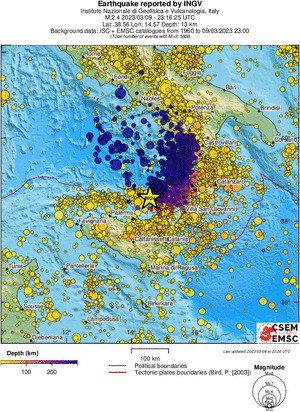 regional depth historical seismicity