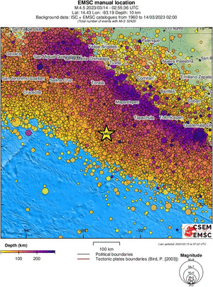 regional depth historical seismicity