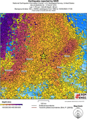 regional depth historical seismicity