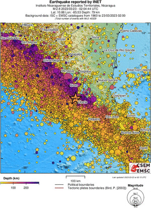 regional depth historical seismicity