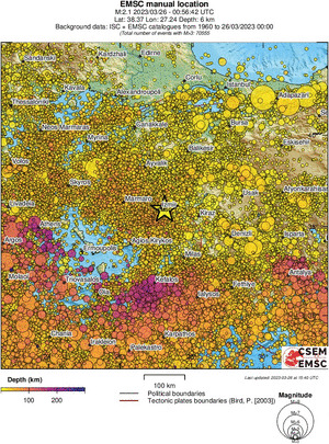 regional depth historical seismicity
