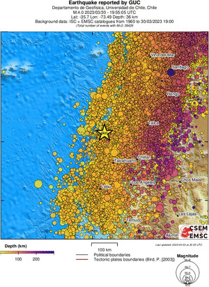 regional depth historical seismicity