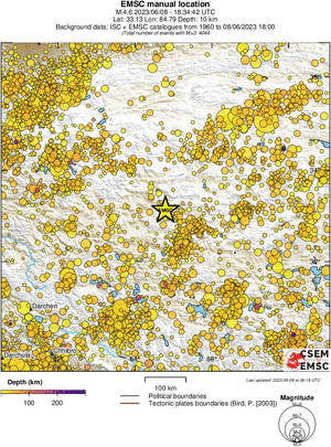 regional depth historical seismicity