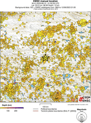 regional depth historical seismicity