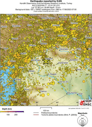regional depth historical seismicity