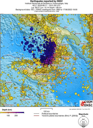 regional depth historical seismicity