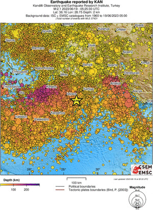 regional depth historical seismicity