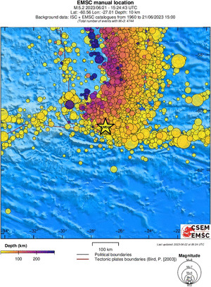regional depth historical seismicity