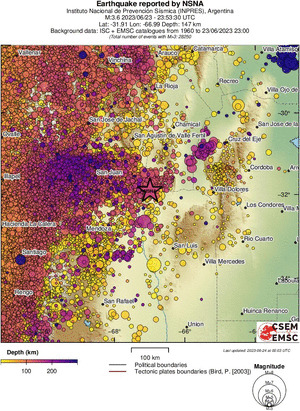 regional depth historical seismicity
