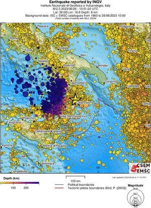 regional depth historical seismicity
