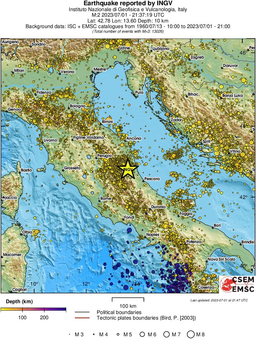 regional depth historical seismicity