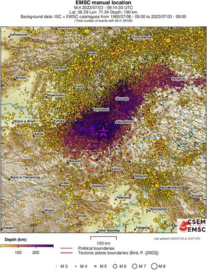 regional depth historical seismicity
