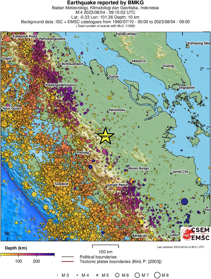 regional depth historical seismicity