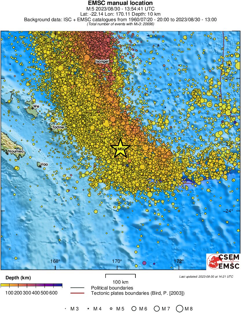 regional depth historical seismicity