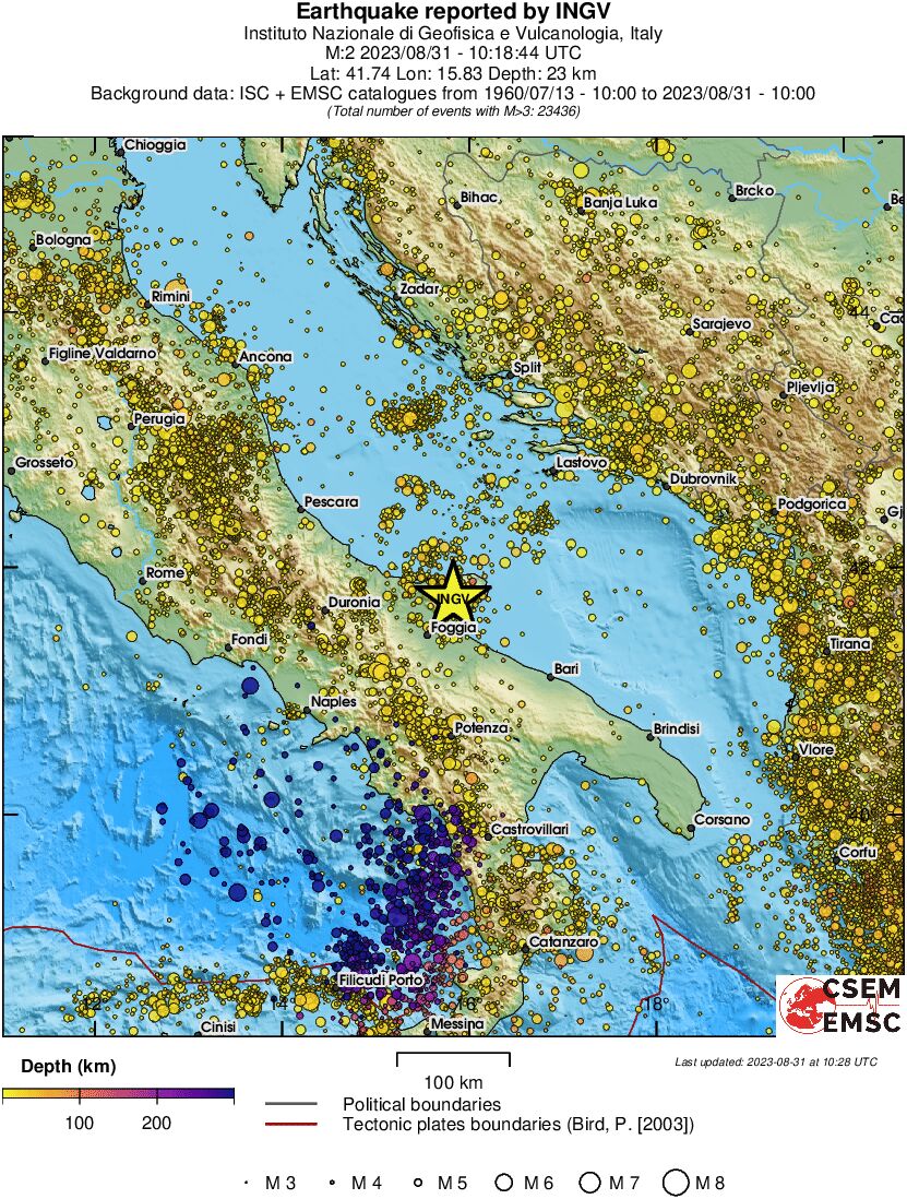 regional depth historical seismicity