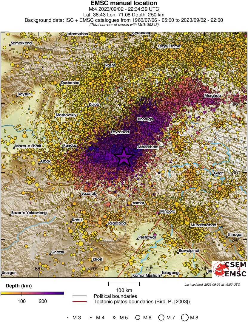 regional depth historical seismicity