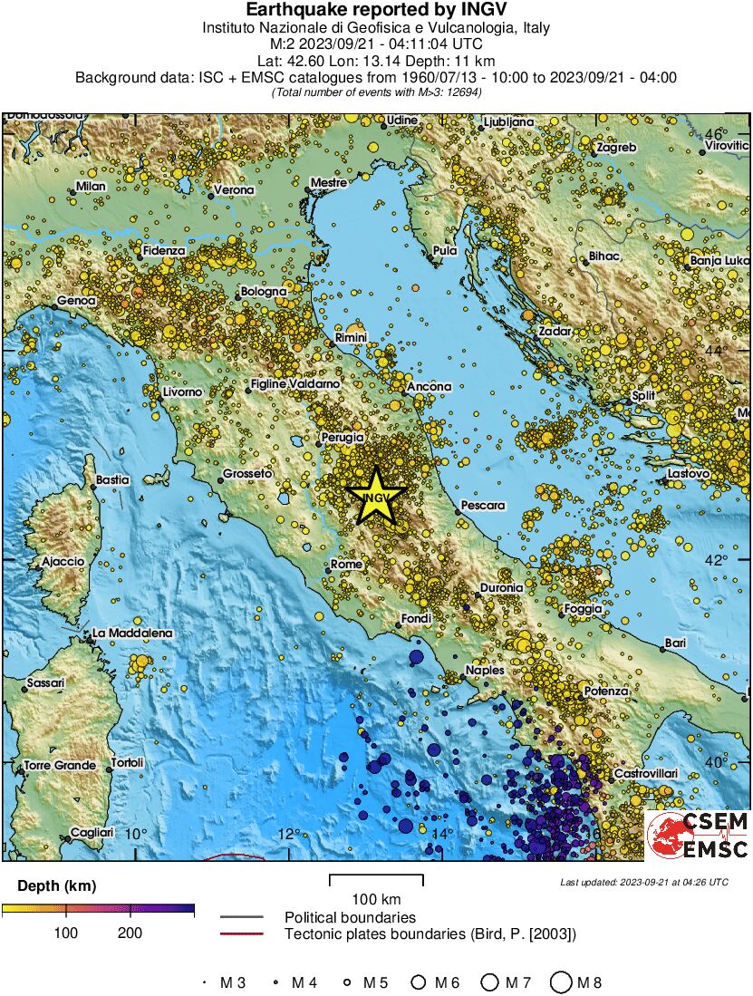 regional depth historical seismicity