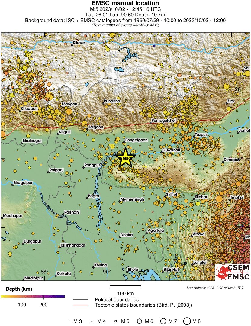 regional depth historical seismicity