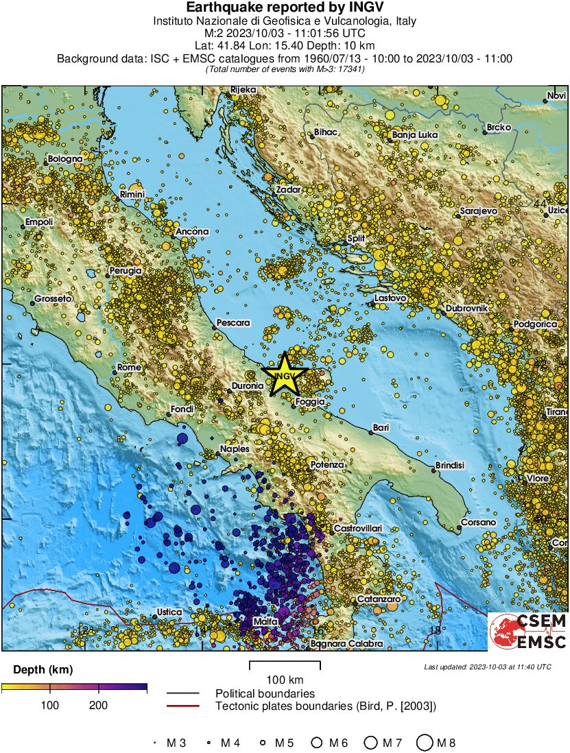 regional depth historical seismicity