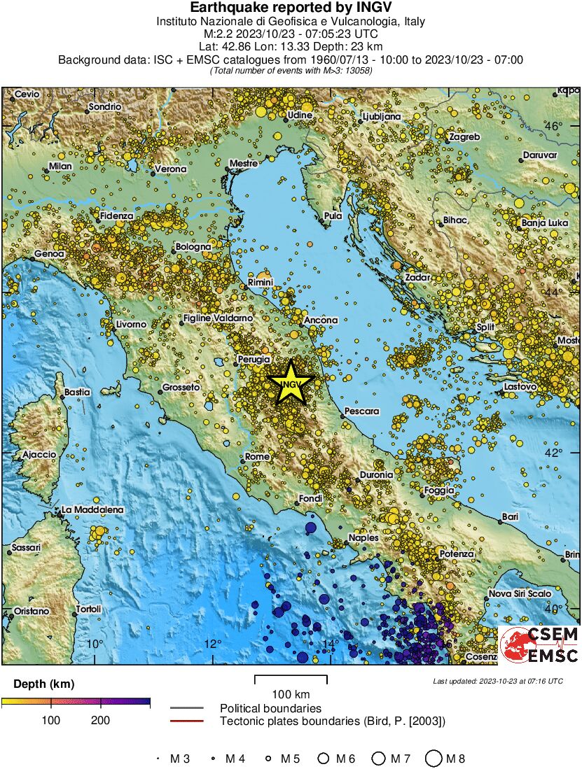 regional depth historical seismicity