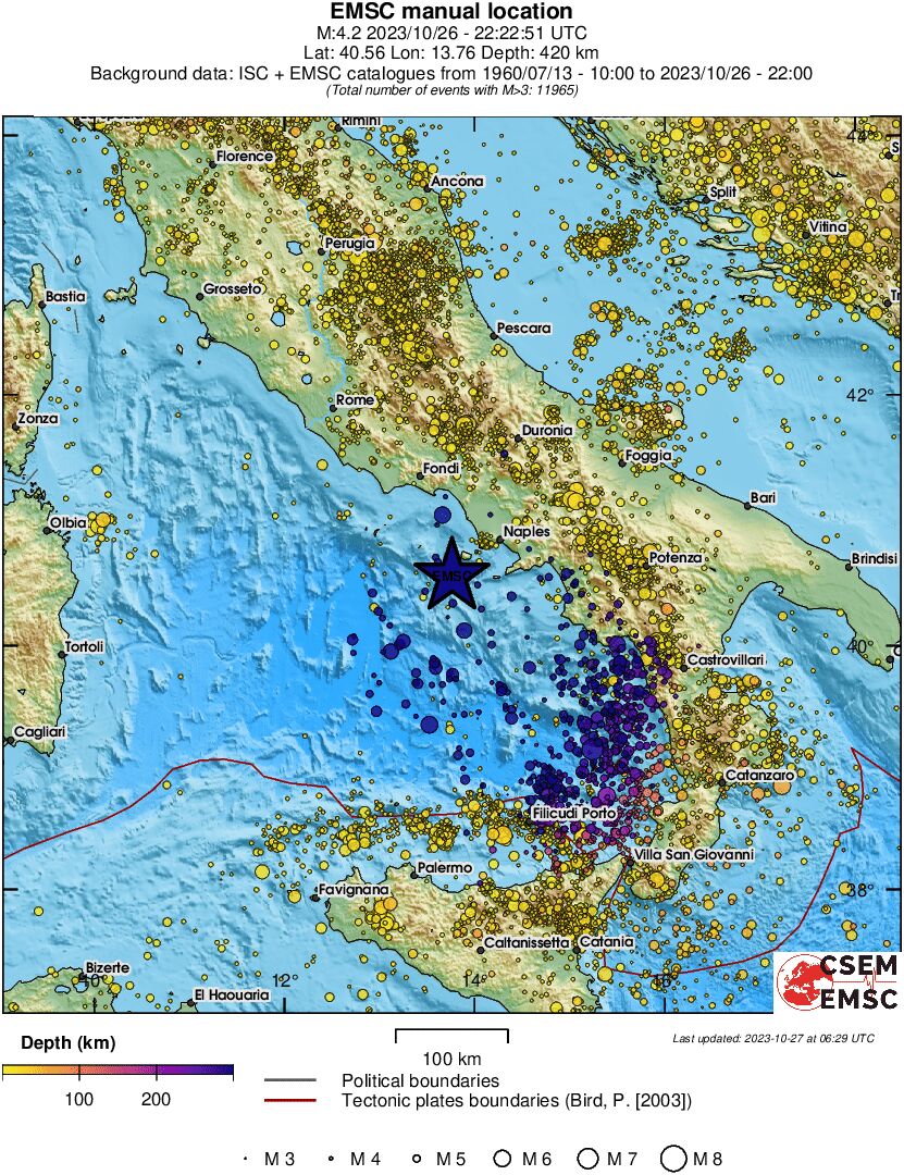 regional depth historical seismicity