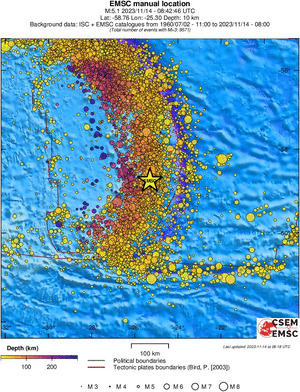 regional depth historical seismicity