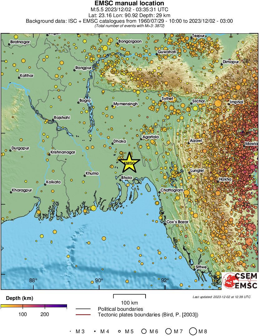 regional depth historical seismicity