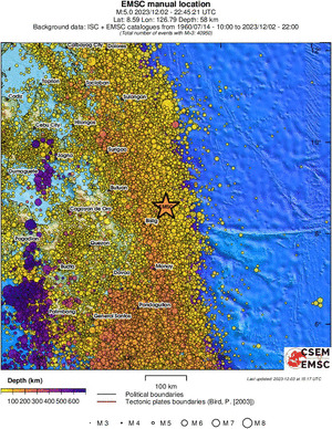 regional depth historical seismicity