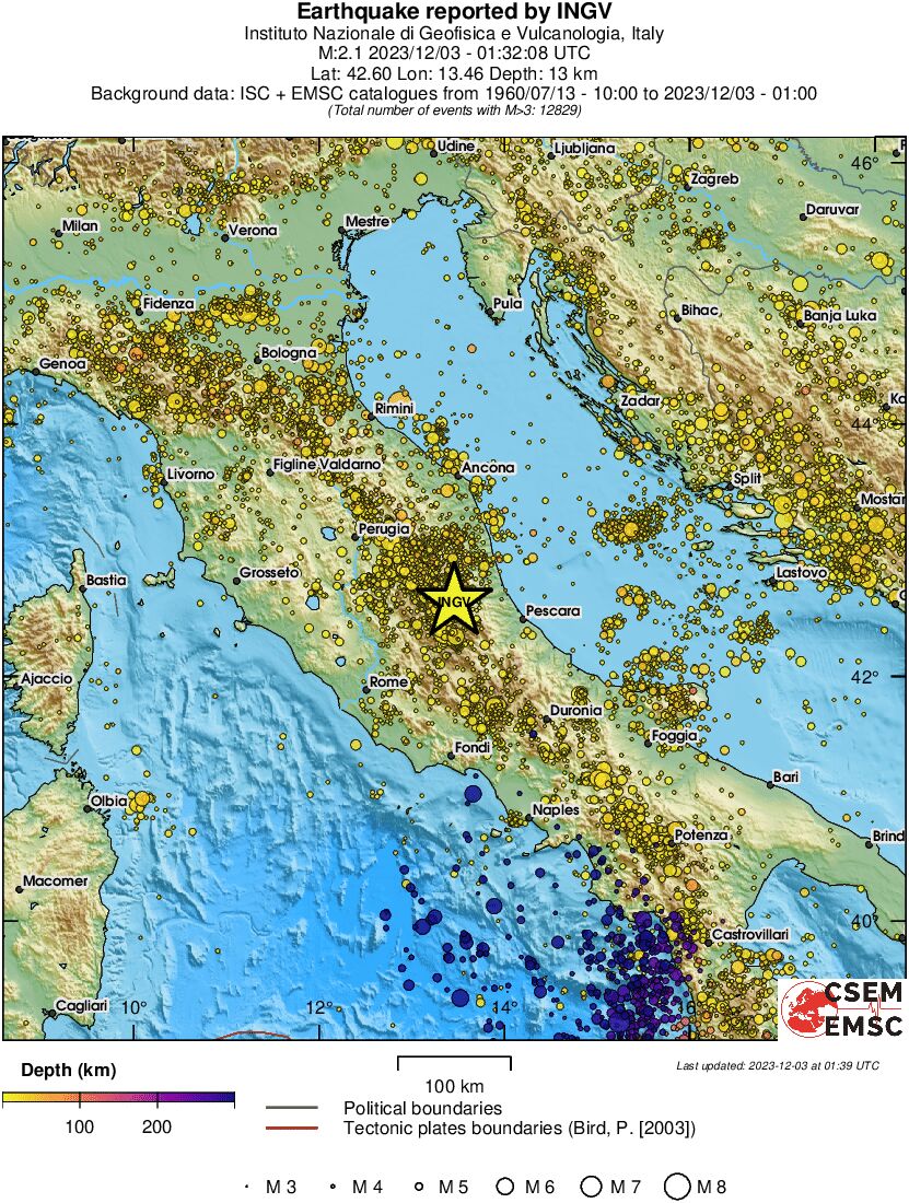 regional depth historical seismicity
