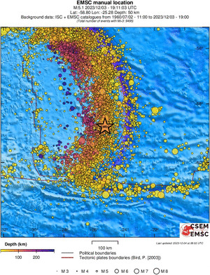 regional depth historical seismicity