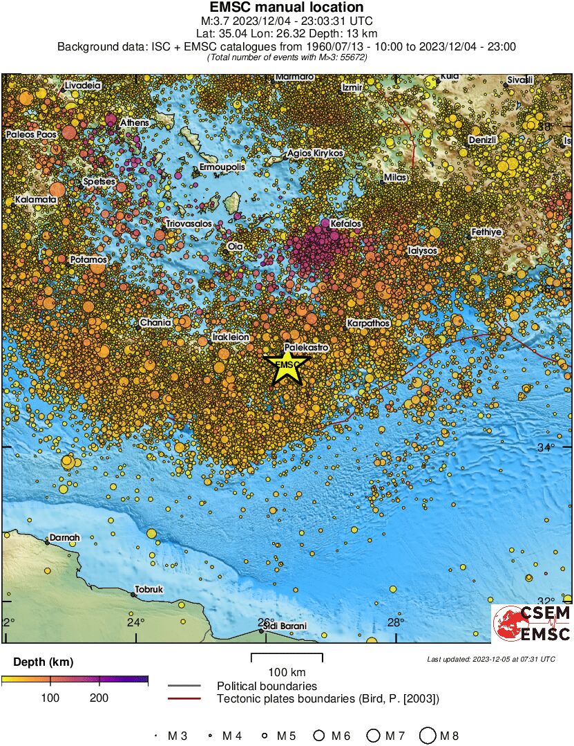 regional depth historical seismicity