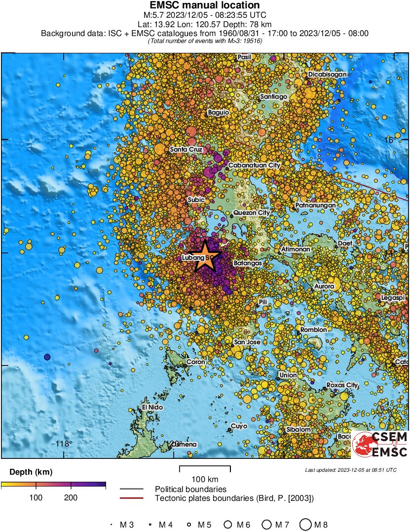 regional depth historical seismicity