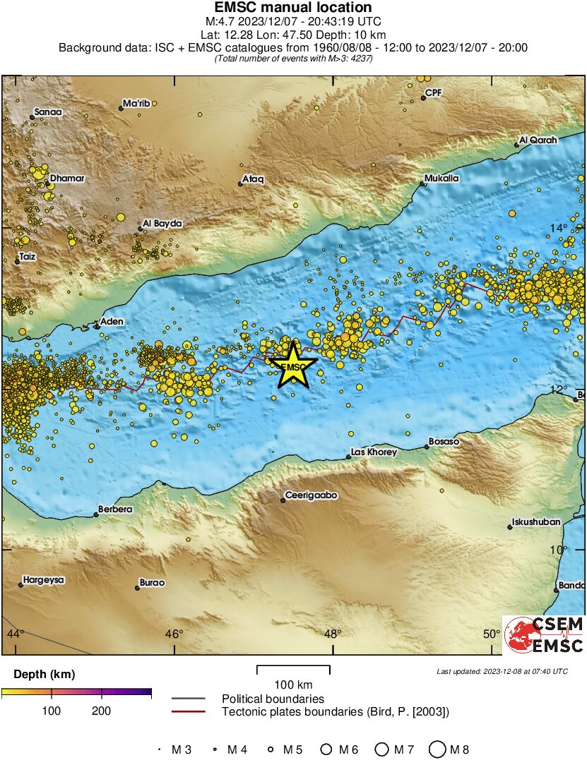 regional depth historical seismicity