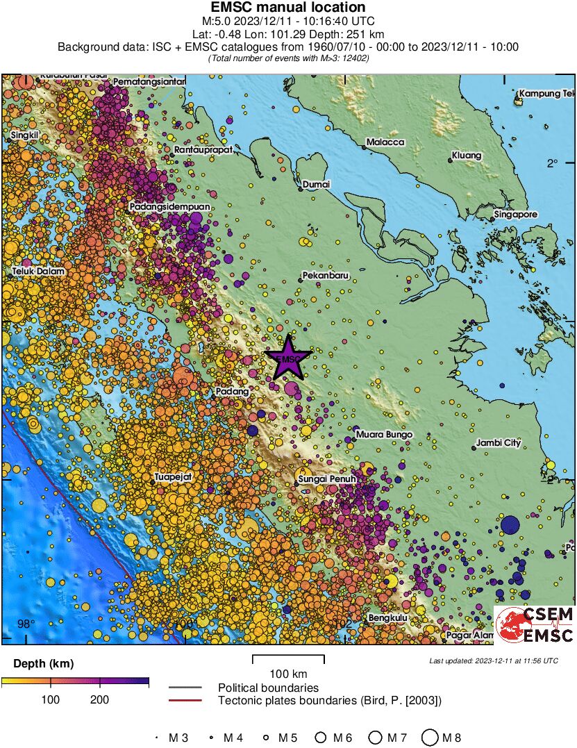 regional depth historical seismicity