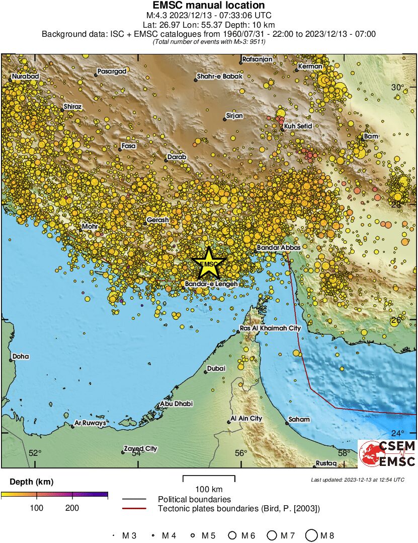 regional depth historical seismicity