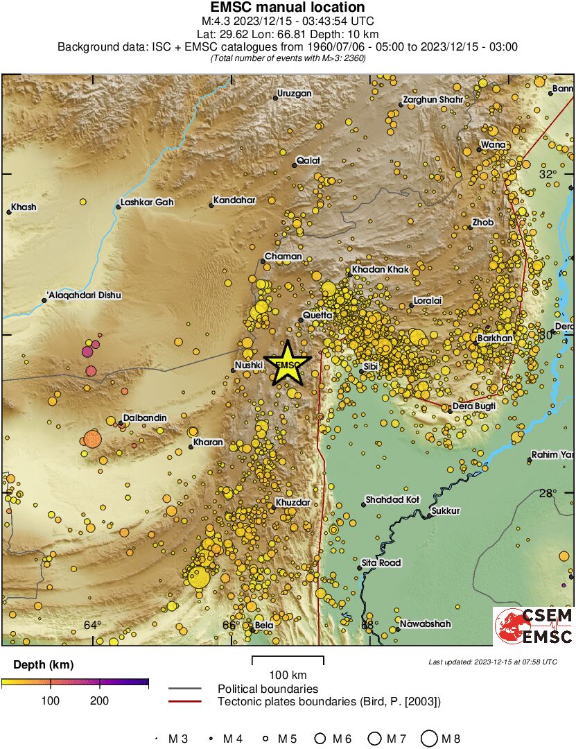 regional depth historical seismicity