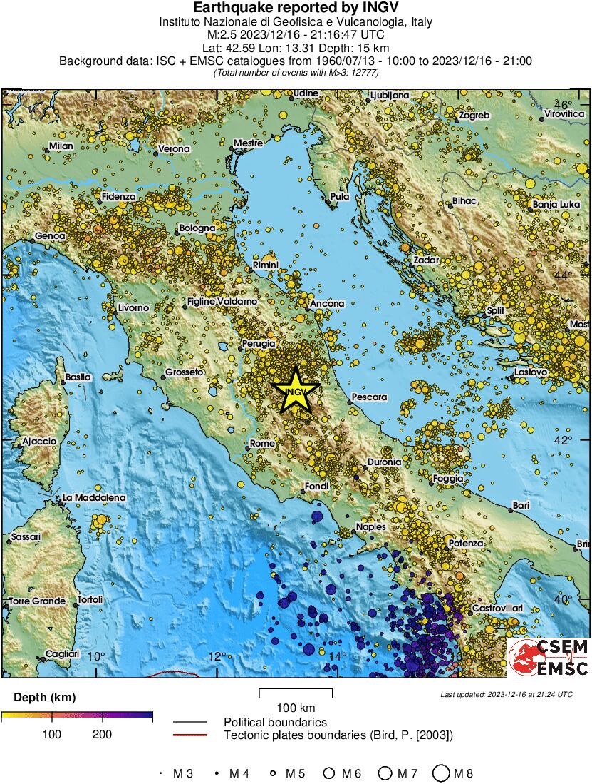 regional depth historical seismicity