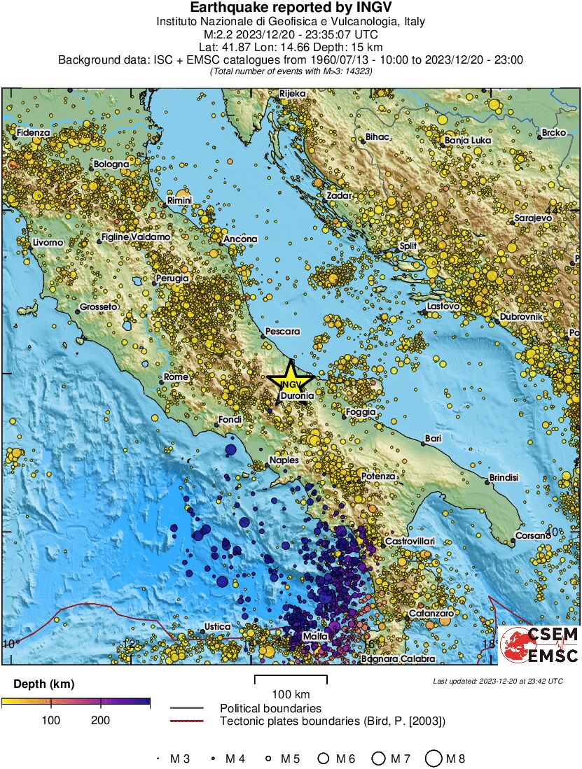 regional depth historical seismicity