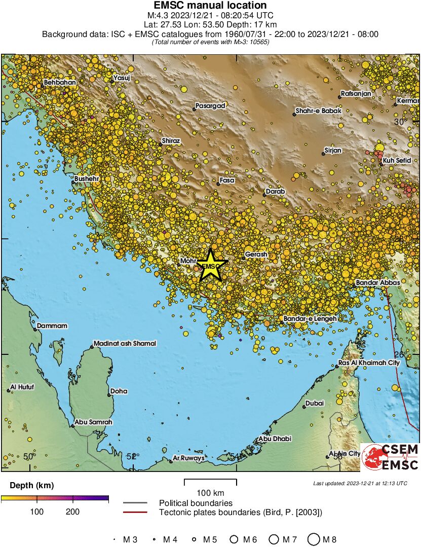 regional depth historical seismicity