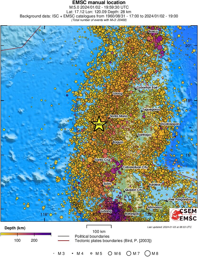 regional depth historical seismicity