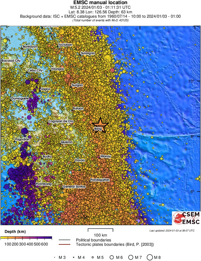 regional depth historical seismicity