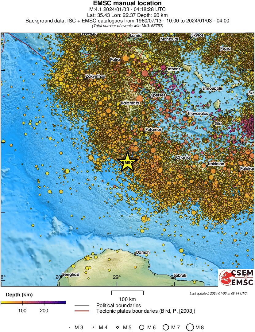 regional depth historical seismicity