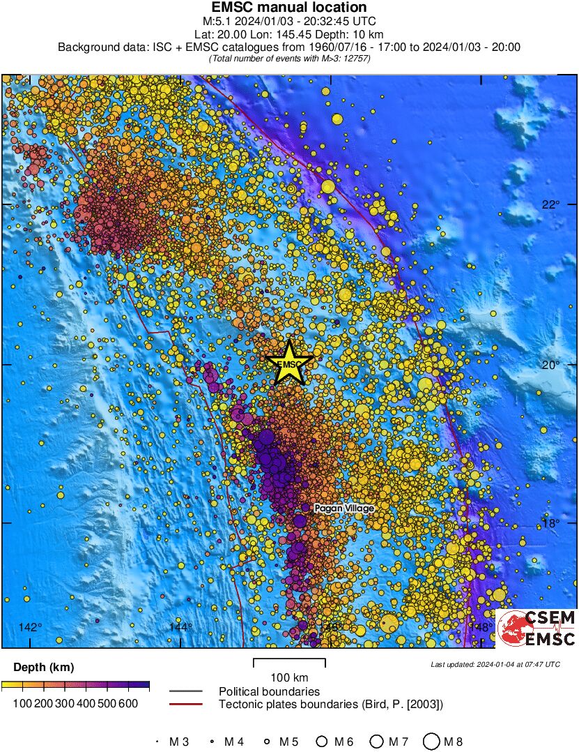 regional depth historical seismicity