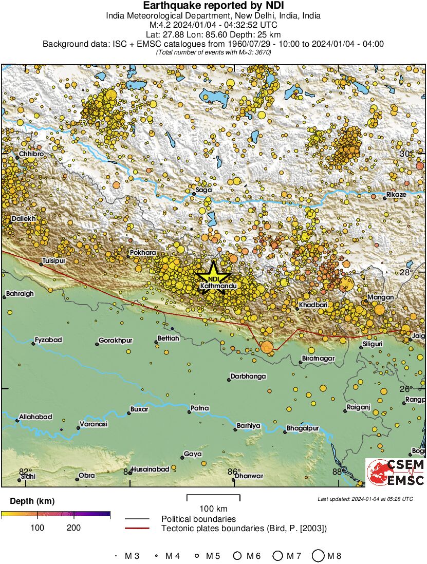 regional depth historical seismicity