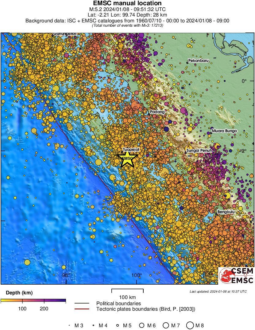 regional depth historical seismicity