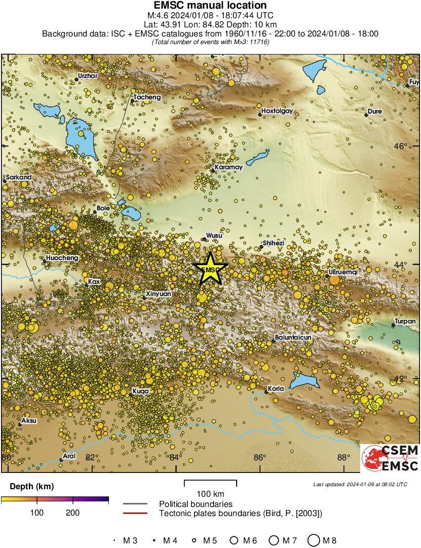 regional depth historical seismicity