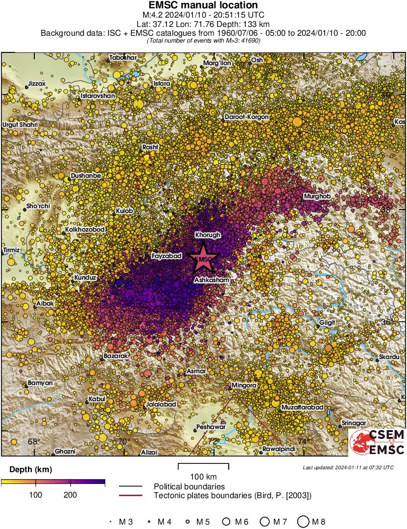 regional depth historical seismicity