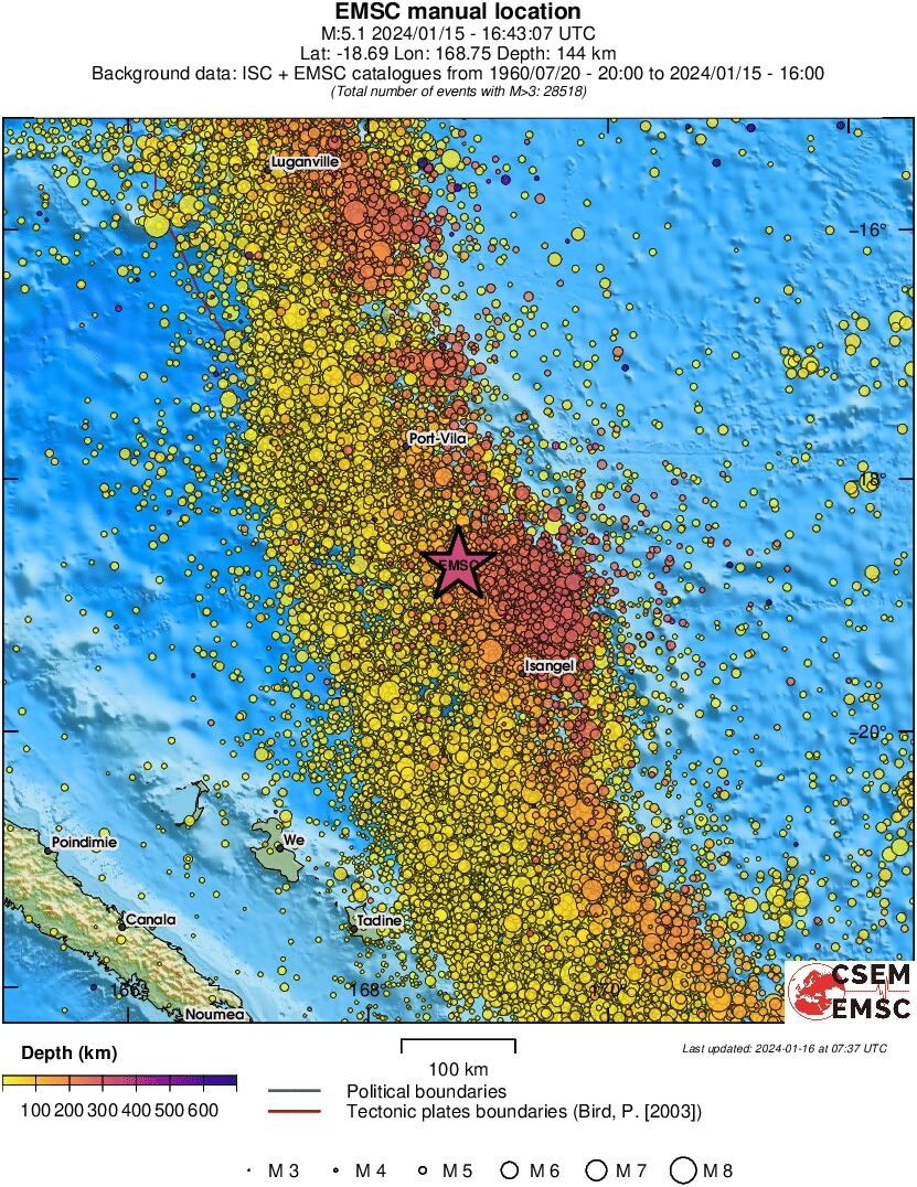 regional depth historical seismicity
