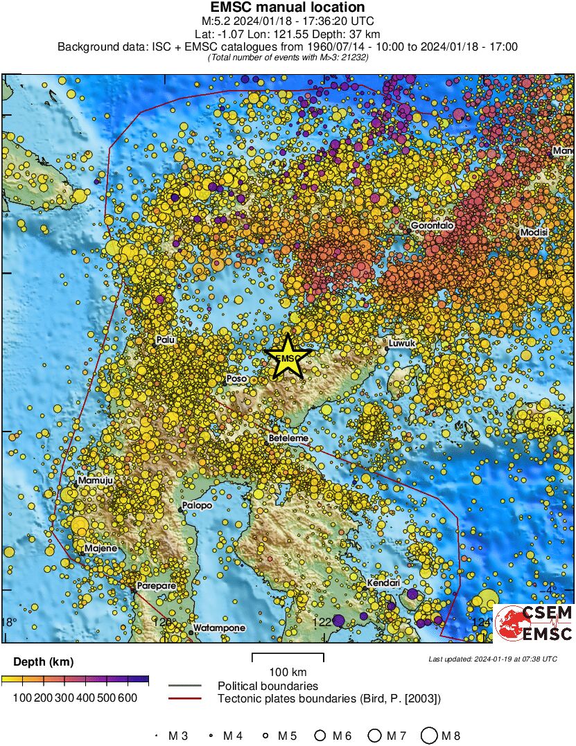 regional depth historical seismicity